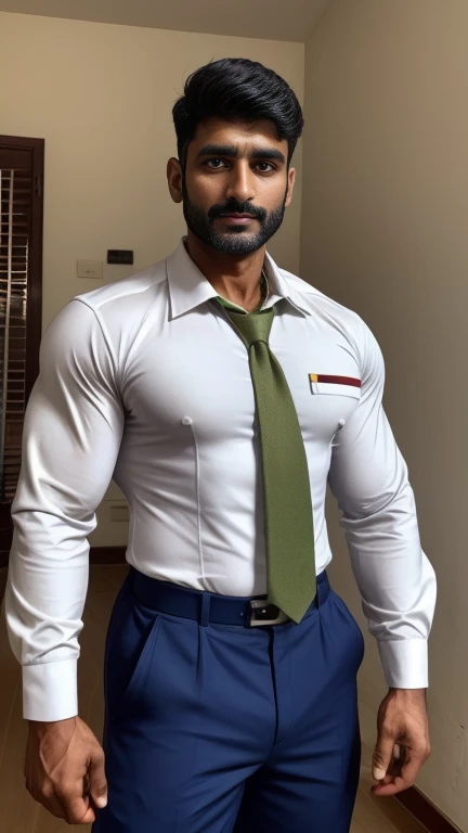 Sexy indian gurjar 40 years old hunk in navy security guard uniform with batches on shirt and huge bulge