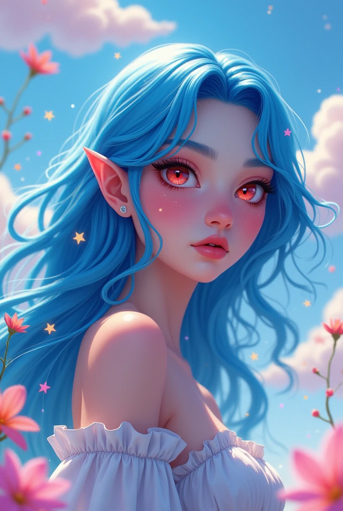 Draw a handsome, gender-neutral character with blue hair in a 2D style.