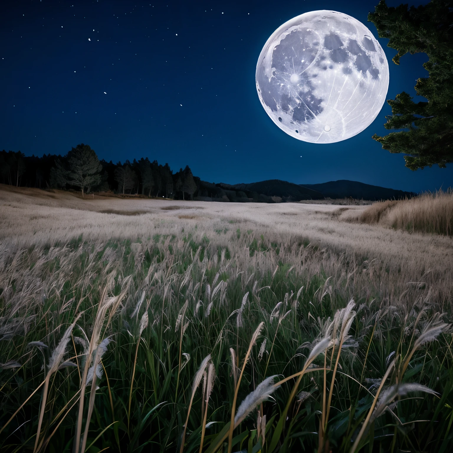 Japanese silver grass、full moon、night、star