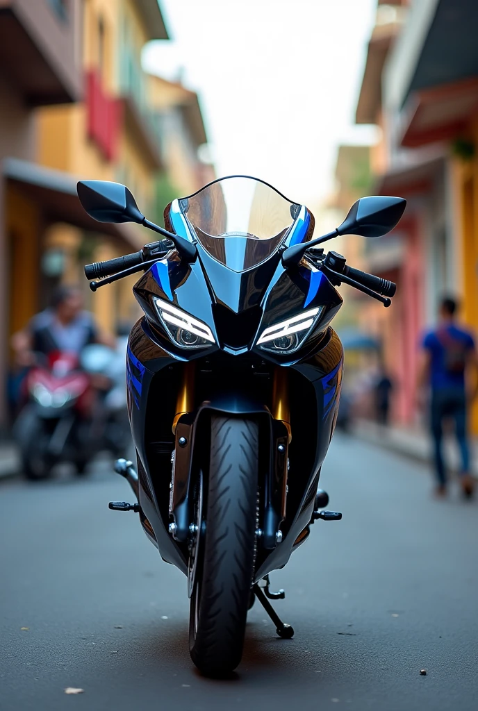 Gixxer SF 250, Colombian model, black and blue Suzuki, from all angles