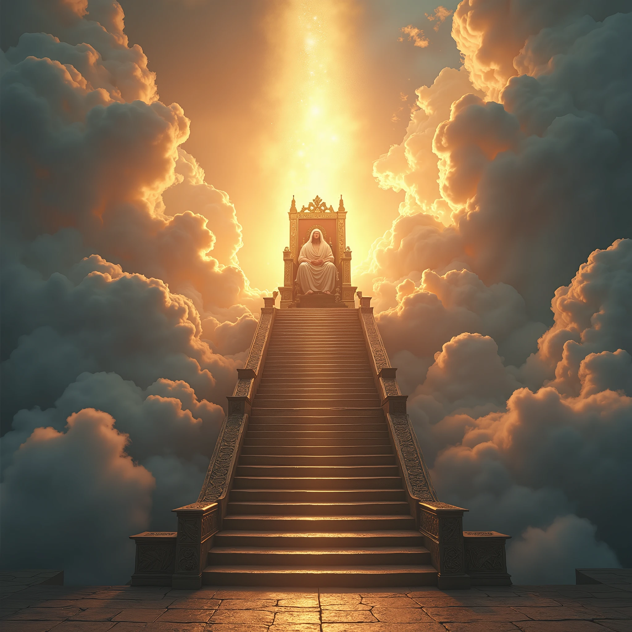 stairway to heaven with a throne and God sitting on it