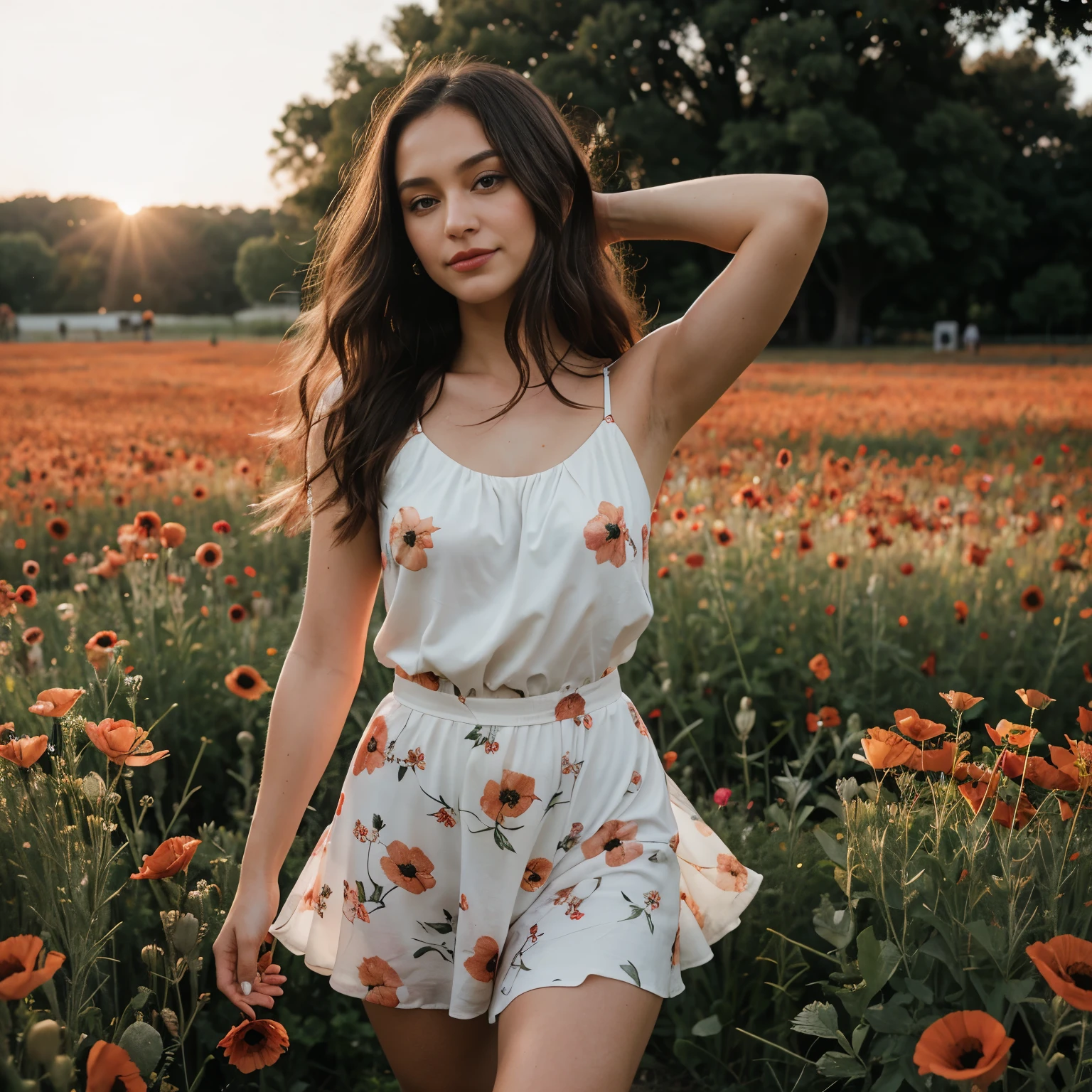 Tina Douthit, a 24-year-old, Celebrates the beauty of August's birthday bloom symbolizing peace and remembrance: the poppy! Standing gracefully in a sunlit field of vibrant poppies, The delicate petals dance in the breeze, evoking feelings of elegance, freshness, and grace. #symrise #alwaysinspiringmore #poppy beautiful hands and gingers, hyperrealistic details