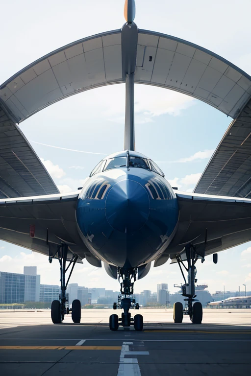airplane parked at futuristic airport
