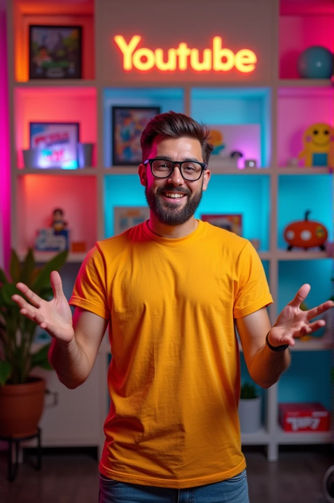 Create an image of man welcoming audience on youtube channel