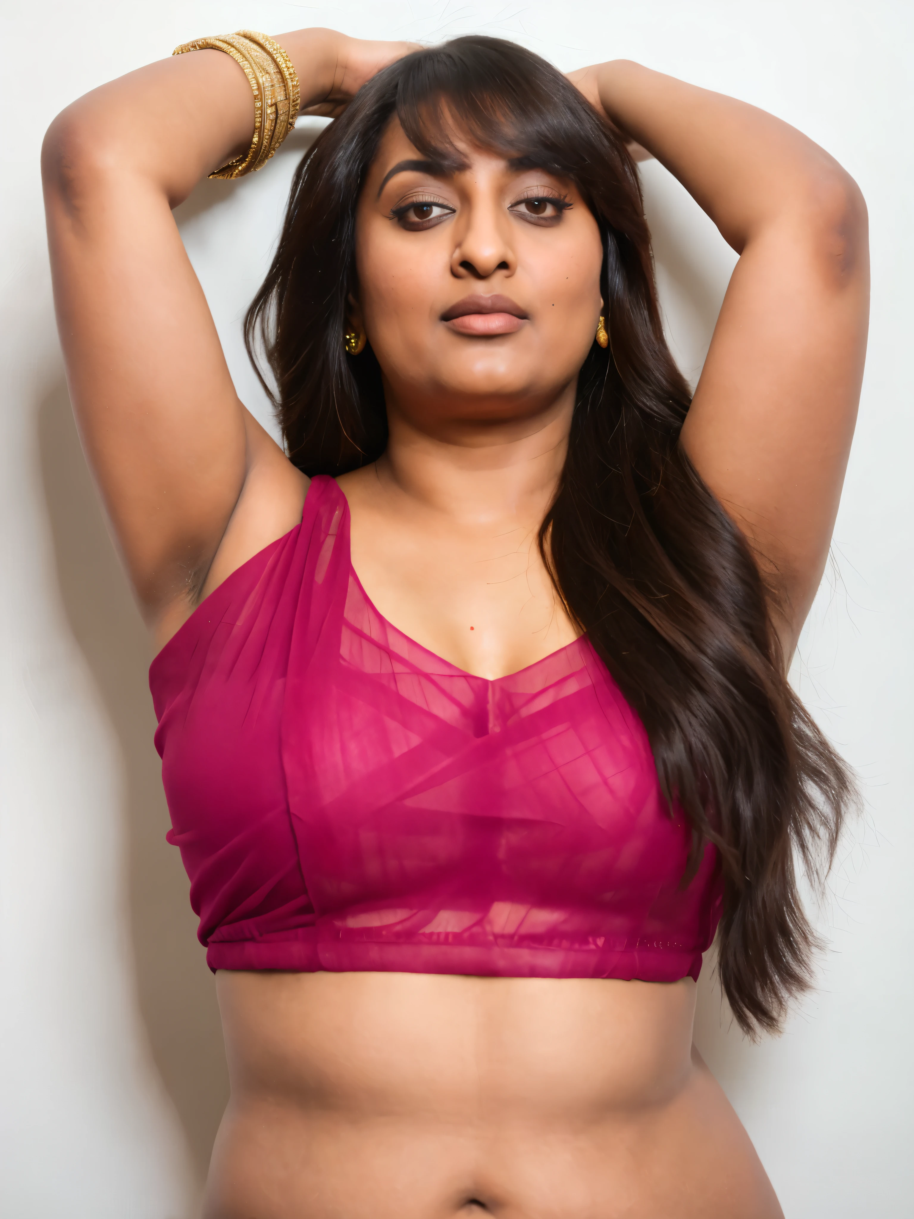 Foto RAW, photorealistic, stunning beauty, photography, full body shot, 60 years old Woman, mascara, eye kajal, juicy figure, master shot, perfect eyes, goddess like beauty, pierced eyes, perfect thick chubby mallu Desi aunty bhabhi, Wearing a Stanapatta, a chest-band.Saree model, model Photography, Indian saree shoot, Indian traditional wear advertising photography, traditional wear brand shoot, face of Indian actress Sonakshi Sinha, masterpiece, realistic, realism, incredible details, pleasure, photorealism, detailed skin, skin pores, high contrast, photorealistic Artstation 8k HD digital art trend of high definition and detailed realistic skin texture, ultra detail, realistic skin texture, armature, best quality, ultra high definition, (photorealistic:1.4),, high resolution, detail, raw photo, sweat, Re sharp, by Lee Jefferies Nikon D850 Film Stock Photo 4 Kodak Portra 400 Camera F1.6 Lens Rich Color Ultra Real Realistic Realistic Textures Dramatic Lighting Unreal Engine Trending at Art Station Cinestill 800,(pele altamente detalhada: 1.2), 8k UHD, DSLR, soft-lighting, alta qualidade, grain of film, Fujifilm XT3,she didn't like to wear blouse or bra, she is happy to wear only saree, she hates blouse or bra, highly detailed hairy armpits, hyper realistic skin, skin pores, sweat, veins, stubble armpits, erotic temptation, appealing figure, appealing body language, fleshy arms, horny desi indian mommy, she wants to dominate young boys by showing her tempting figure, irresistibly hot, armpits hair clearly visible, freckles 0.2, stretchmarks 0.2, Sexy mature woman's with slightly wrinkled skin, hyper real skin texture, subtly detailed, astounding details, veins in the body, detailed rough mature skin, mole on breast, Indian ethnicity,