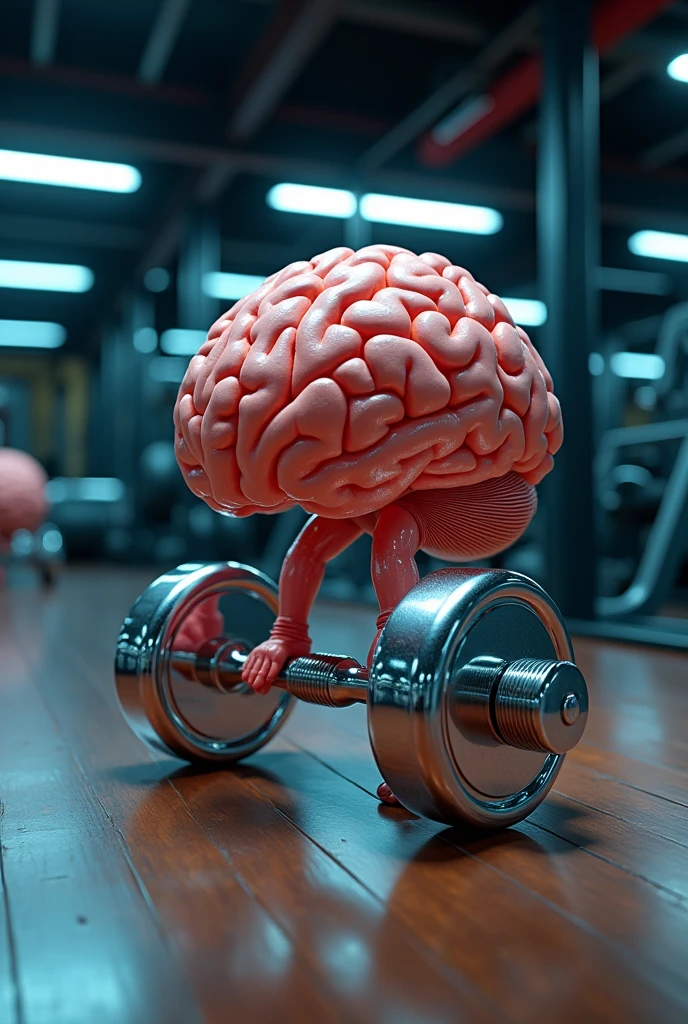 Brain that looks real, not a cartoon one lifting weights