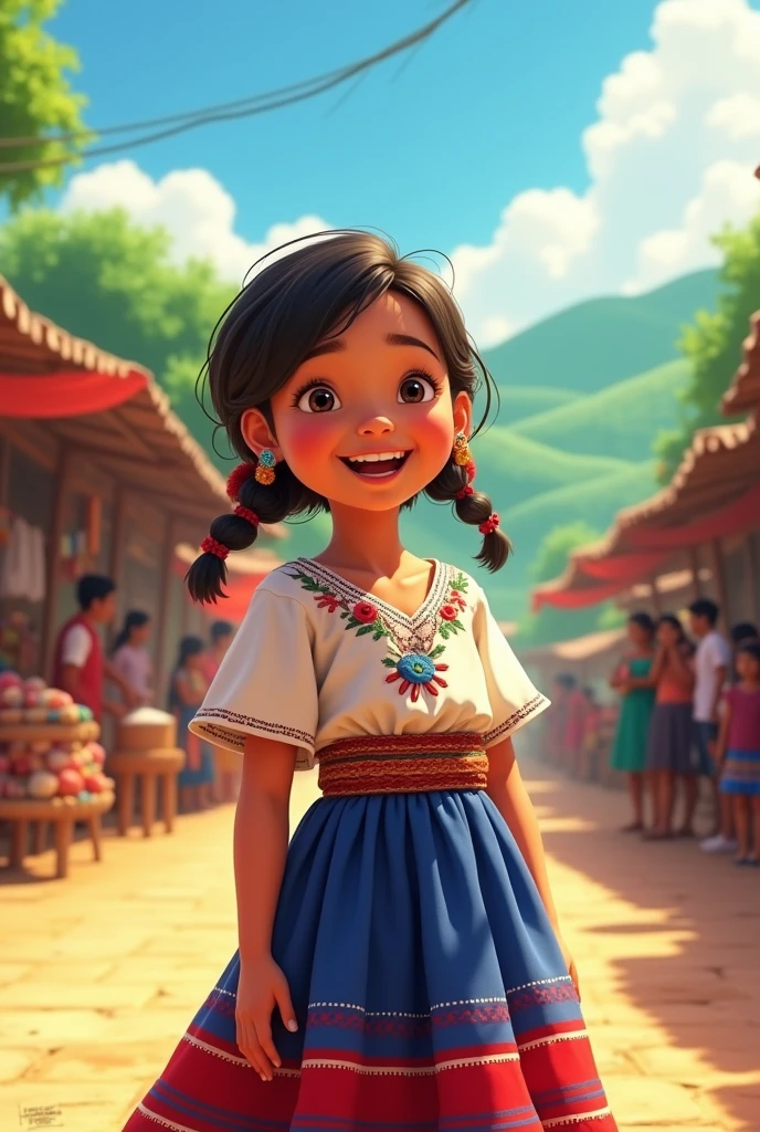 Animated illustration of a girl wearing the traditional costume of Concepción Las Minas, Chiquimula, Guatemala