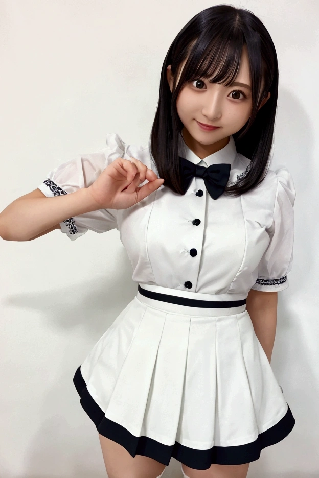 Gravure idol pose Hotel uniform White clothes high resolution Not too small bust Black Mini Skirt Short skirts and beautiful hair Height: 158cm