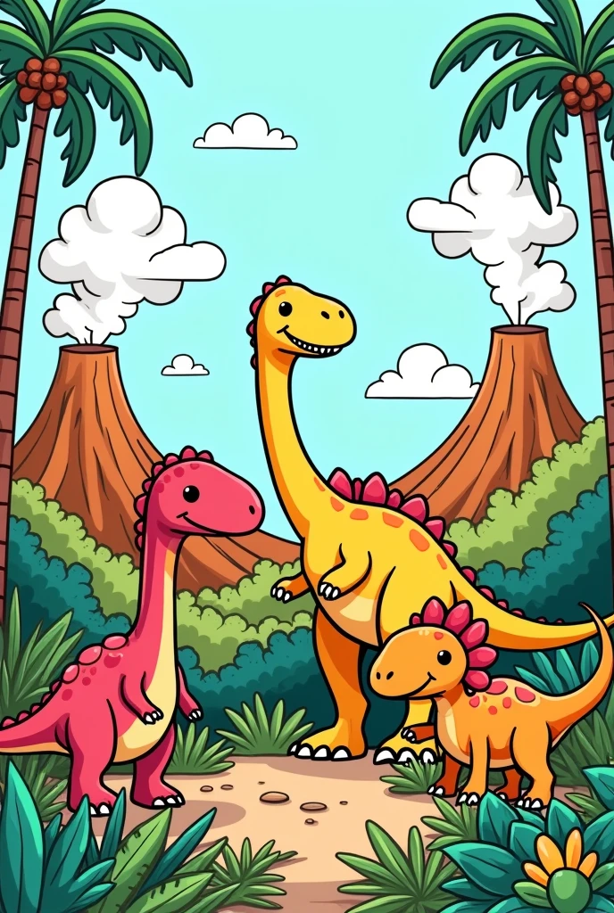 Dashed image of dinosaurs for kids to color