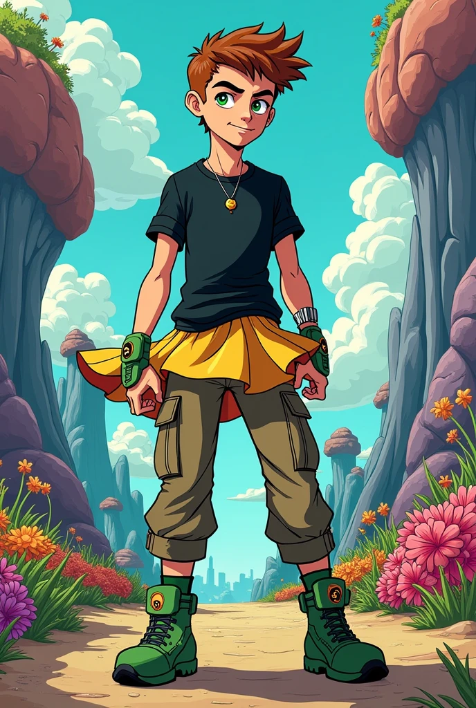Create Ben from Ben 10 wearing a mini skirt