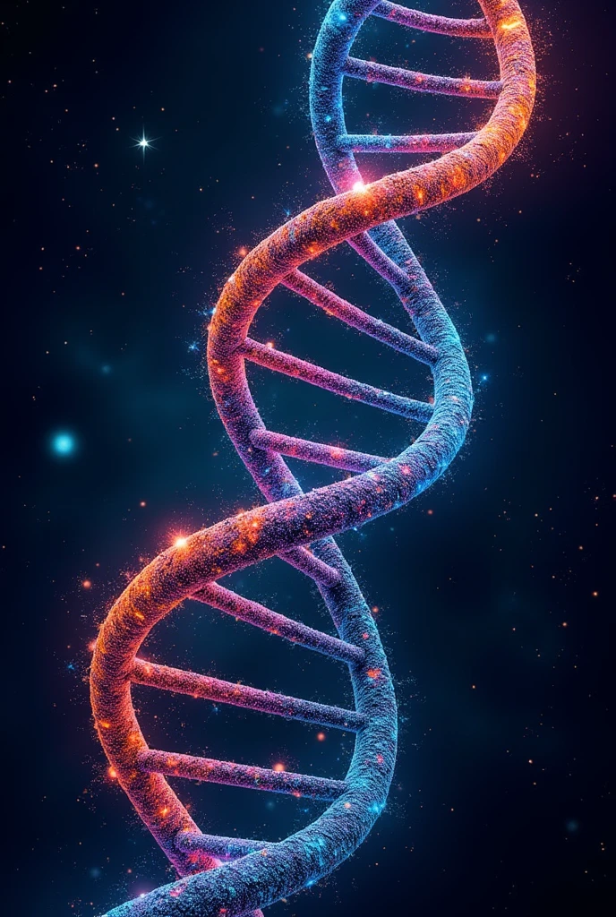 Illustrate a double helix of DNA, but instead of genetic code, fill it with elements of computer science—binary numbers, circuit board traces, code snippets,