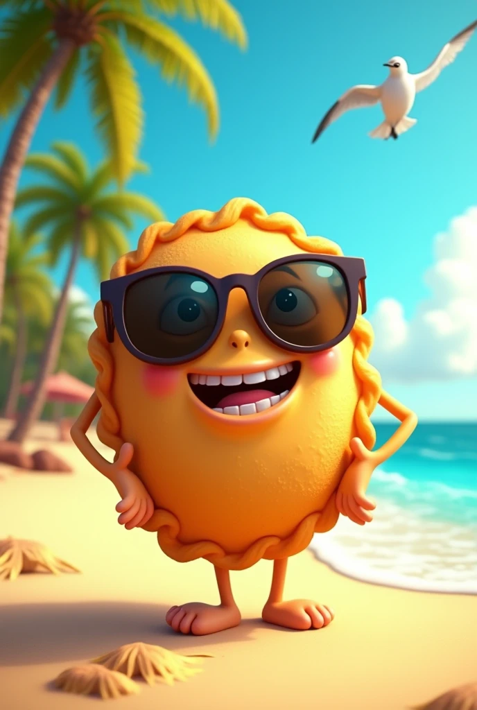 Illustration of a Venezuelan empanada wearing sunglasses and animated 