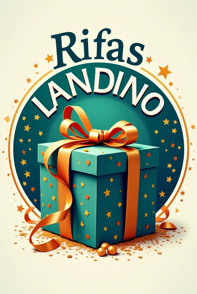 I want to create a logo that says rifas landino with a circular design., beautiful and eye-catching that its central logo is a gift