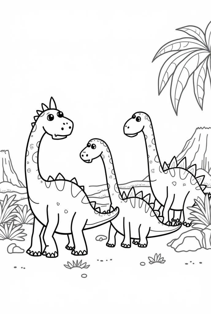 Black and white dinosaurs dotted image for kids coloring pages