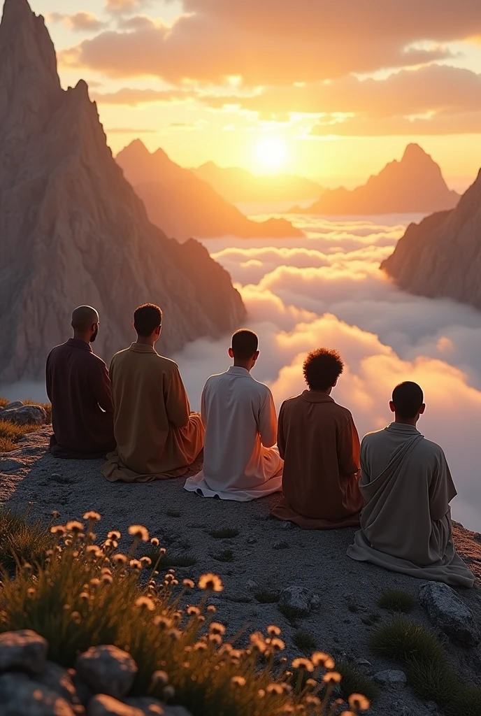 Peoples male are praying to god , conferences their sin up on a mountain...