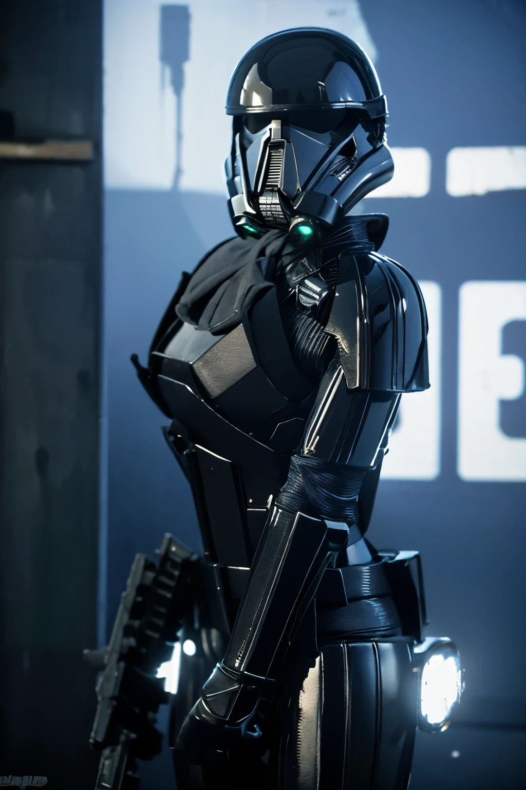girl, star wars Deathtrooper, big thighs sexy teen, with helmet, seductive pose