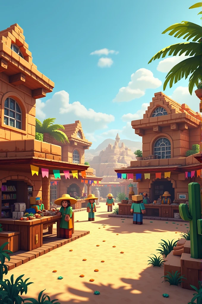 Create a Minecraft villager trading center in the desert biome