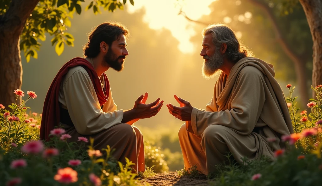Peter (the realistic character from the Bible) talking with Jesus.