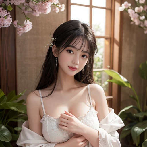 Film Lighting、Inverted nipple、Beautiful skins、Lustrous skin、real looking skin、small tits、small areolas、pink areolas、Depression 、see -through、gentle and charming Chinese beautiful woman、Upper body photo、Exquisite and sexy collarbone、charming oval face、二重まぶた、Smart peach blossom eyes、Pink lips、a small nose、bare shoulders、Focused Faces、facial close-up、The ultra -The high-definition、super detailing、elegant standing、Lace embroidered high waist skirt、Lace Flower Hollow Design、Meticulous workmanship、Full of big name style、Tight skirt full wrap、 natural, Smooth body lines are perfectly visible。