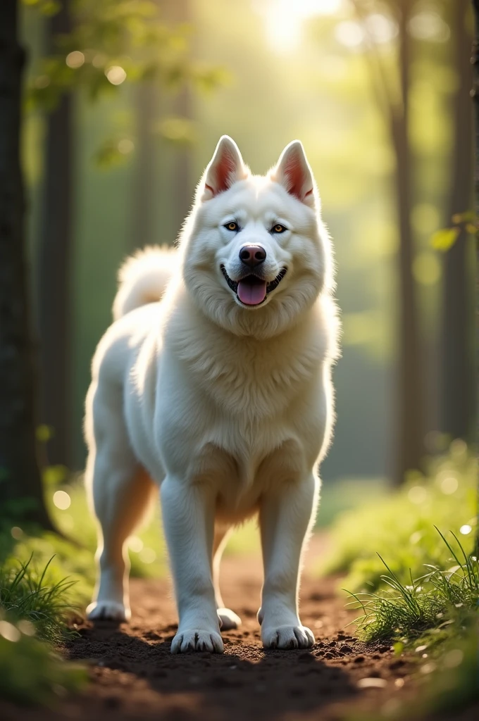 Create a husky and Rottweiler crossbreed that is white and already large.