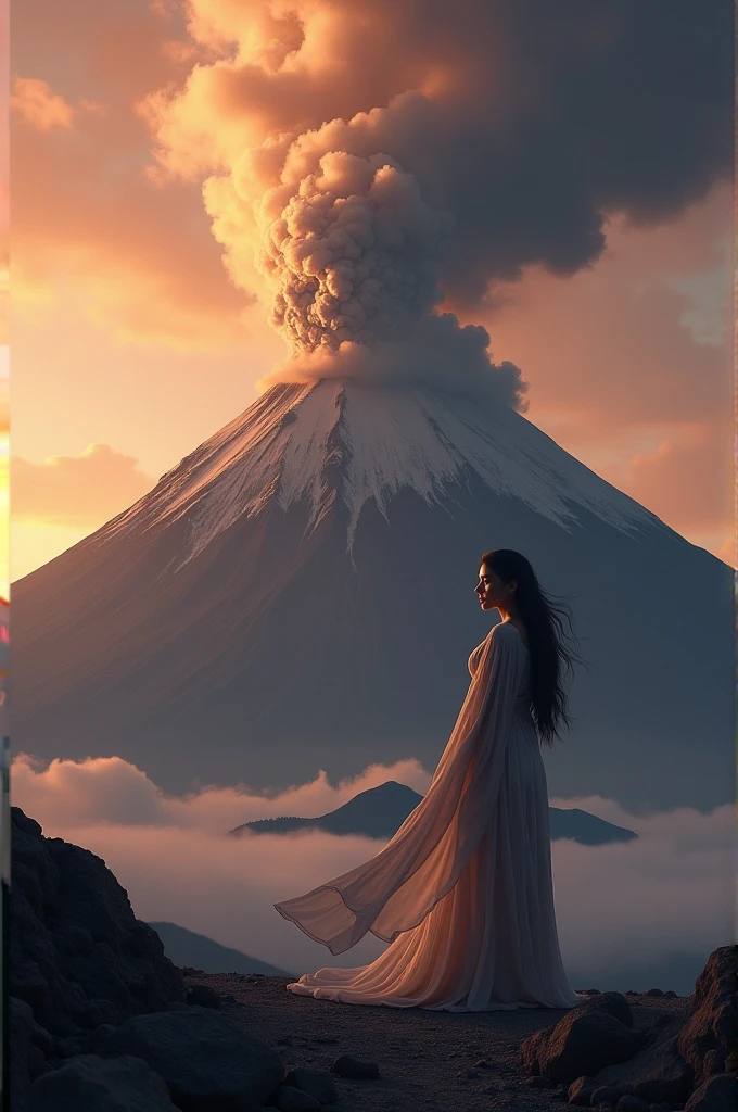 Generate an image representing the Popocatepetl and Iztaccíhuatl volcanoes as if they were people.