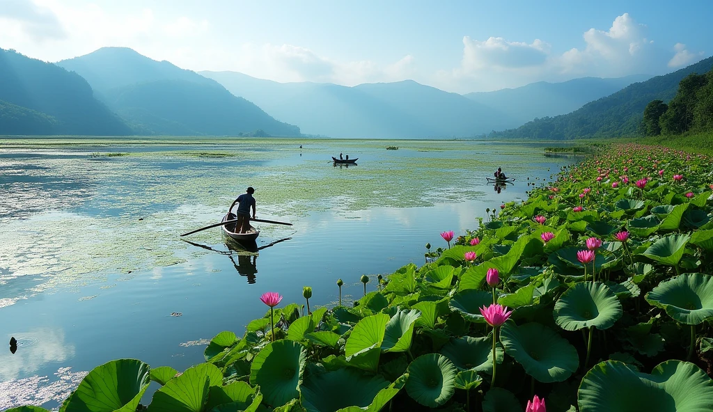 manipur, loktak lake, phumdi, sarounded by hills