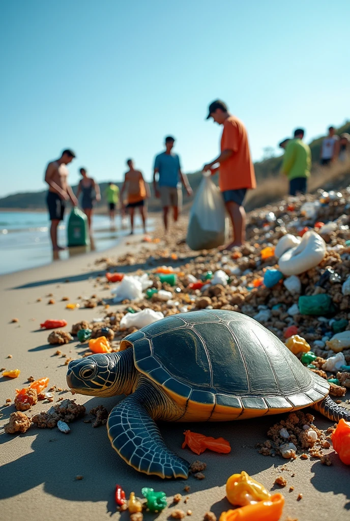 plastic garbage eat turtles, forigners collect garbage