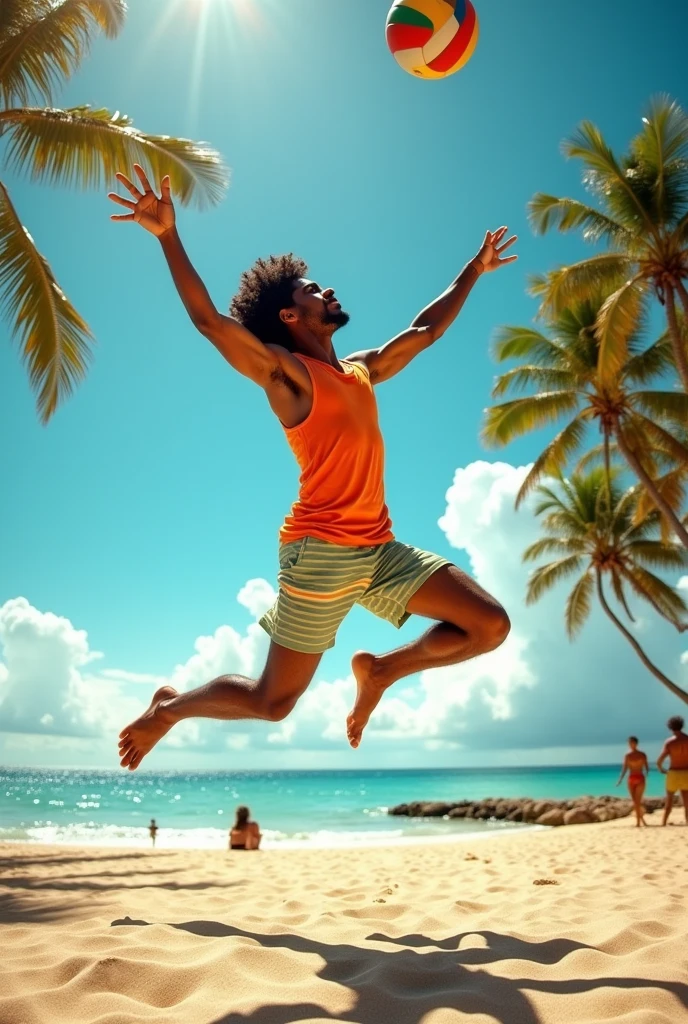 Effeminate gay man hitting a volleyball