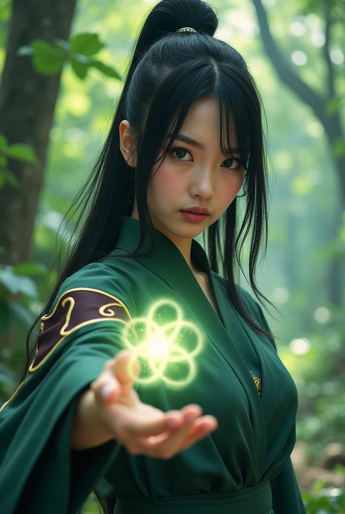 Beautiful sexy big breasts asian women cosplay as naruto with rasengan on ger hand, realistic photography, look at the viewer,