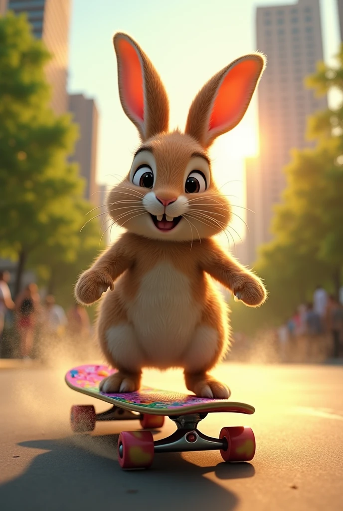 (Photorealism:1.2), a rabbit skateboarding