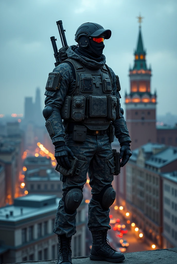full shot, full water, terminator T-1000 shoots with a minigun at the camera stands against the background of the destroyed kremlin on red square in moscow, realistic chiaroscuro, super high quality, super high detail, clear focus, 32k, super naturalistic, hyper photorealistic