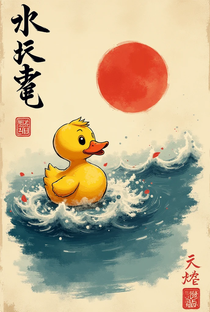 poster、Japan、posterの文字は「Duck is justice」、Writing skills、Thick brushstrokes