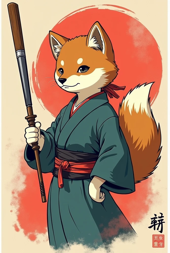 poster、Japan、posterの文字は「Shiba Inu is justice.」、Writing skills、Thick brushstrokes