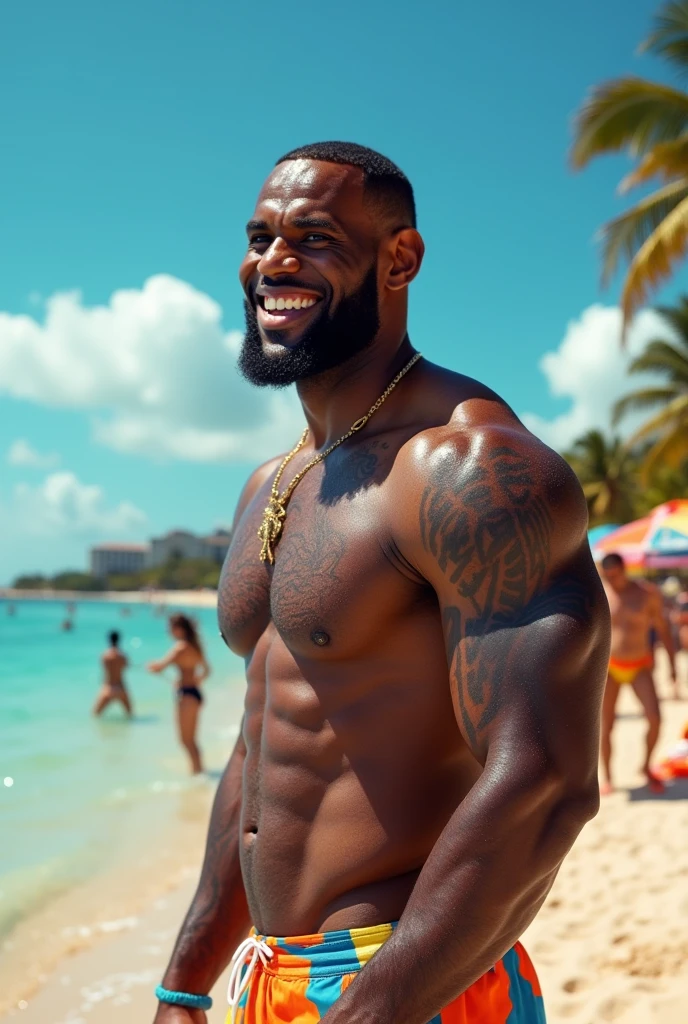 lebron james, photo in 8k, Bikini on the beach