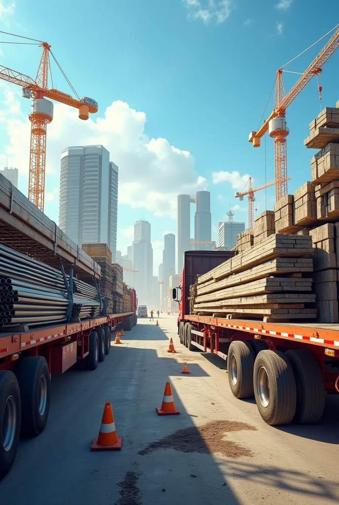 Construction Materials - Items like lumber, steel beams, pipes, and concrete blocks are often transported on flatbed trailers due to their size and weight..