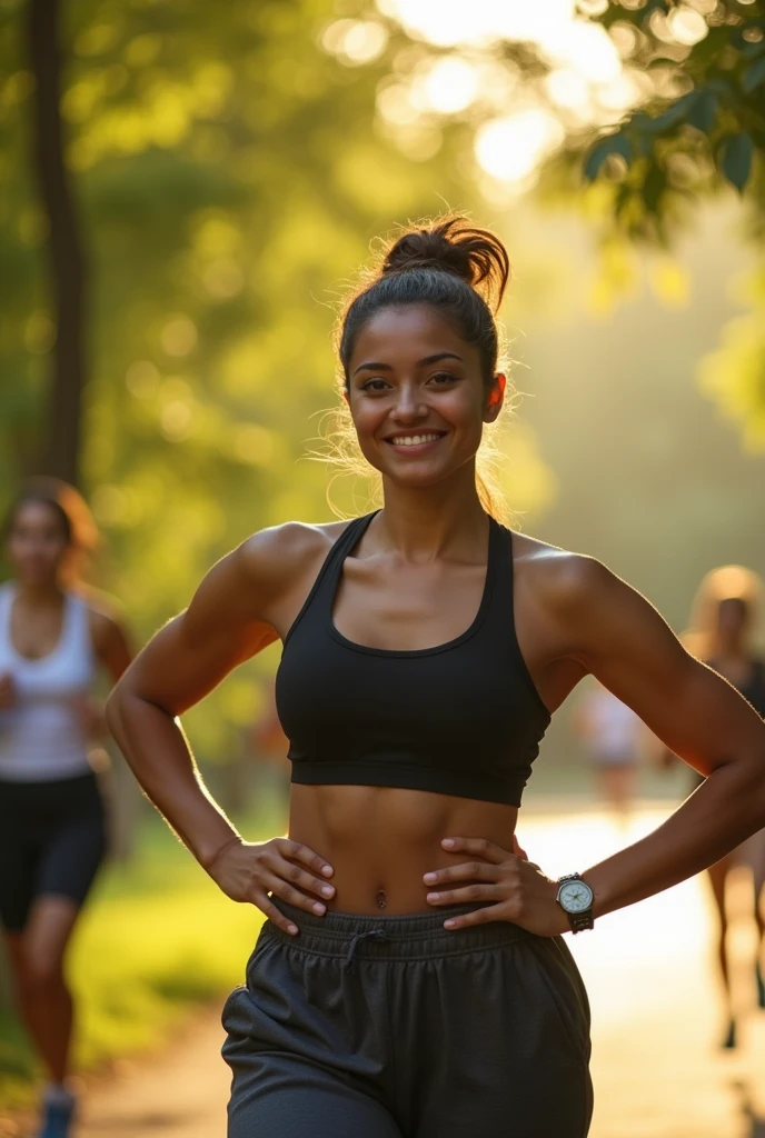 I want a photo of a girl who is losing weight. The background should be