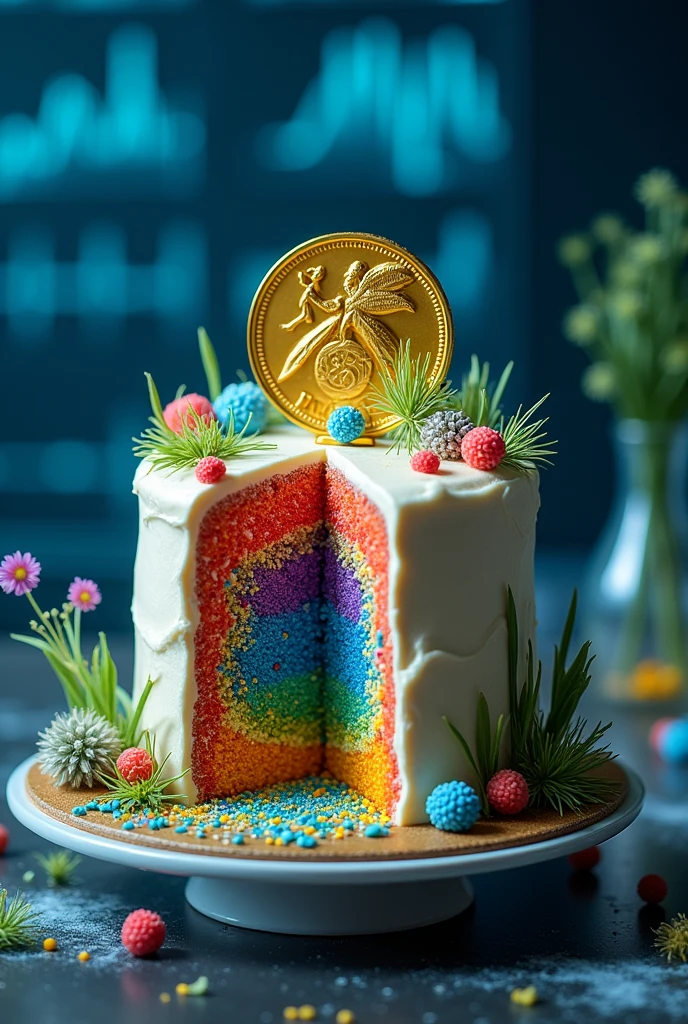 Cake on which nobel prize in reproductive biology in the centre and cross section of another in the image. Confocal microscopy, subcellular localization, arabidopsis, physcomitrella, rice, 