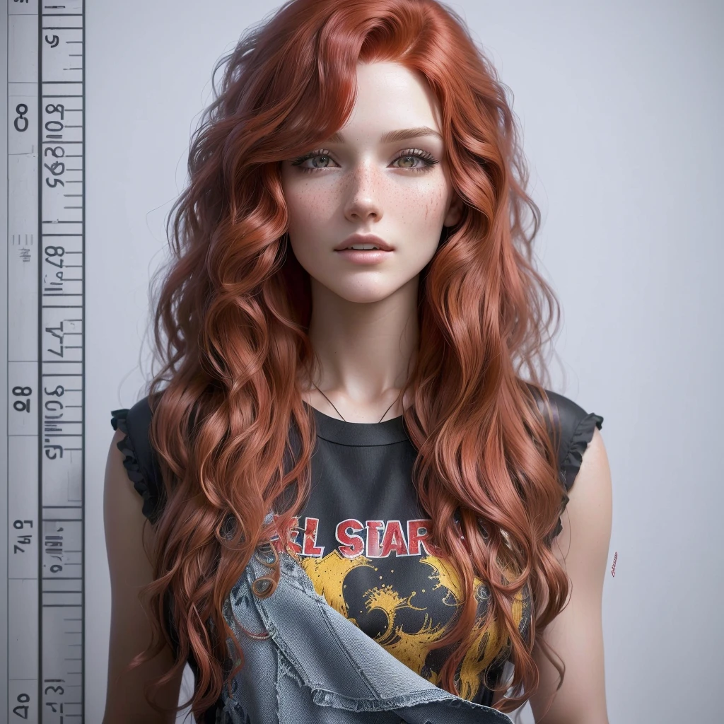 a close up of a woman with long red hair and a black shirt, red wavy hair, ultra realistic face, hyperrealistic teen, ultra realistic faces, highly detailed photorealistic, highly detailed character, long wavy red hair, hyper realistic style, rostos femininos realistas, ultra-realistic faces, detailed realistic face, realistic person, highly detailed realistic face, red wavy hair sujo