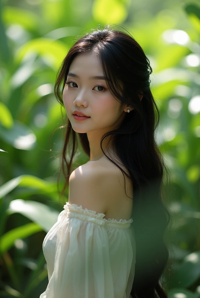 a beautiful detailed naked asian girl, flawless porcelain skin, long flowing black hair, piercing dark eyes, full lush lips, delicate facial features, slender feminine physique, natural lighting, photorealistic, masterpiece, ultra-detailed, 8k, realistic, hyper-detailed, high quality, vibrant colors, cinematic lighting, dramatic shadows, elegant pose, serene expression, tranquil setting, natural environment, lush greenery, peaceful atmosphere