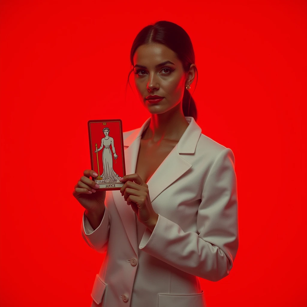 an image of a woman in a white coat standing in front of a red background, justice, (doctor), doctor, movie picture, rgp artwork, profile pic, movie promotional image, still from a terence malik film, poster cover art, from netflix's arcane, 1 9 8 2 horror film, 1995 movie, igla movie shot, profile picture, cover art of graphic novel, cover art, official artwork, the justice tarot card, judge, movie