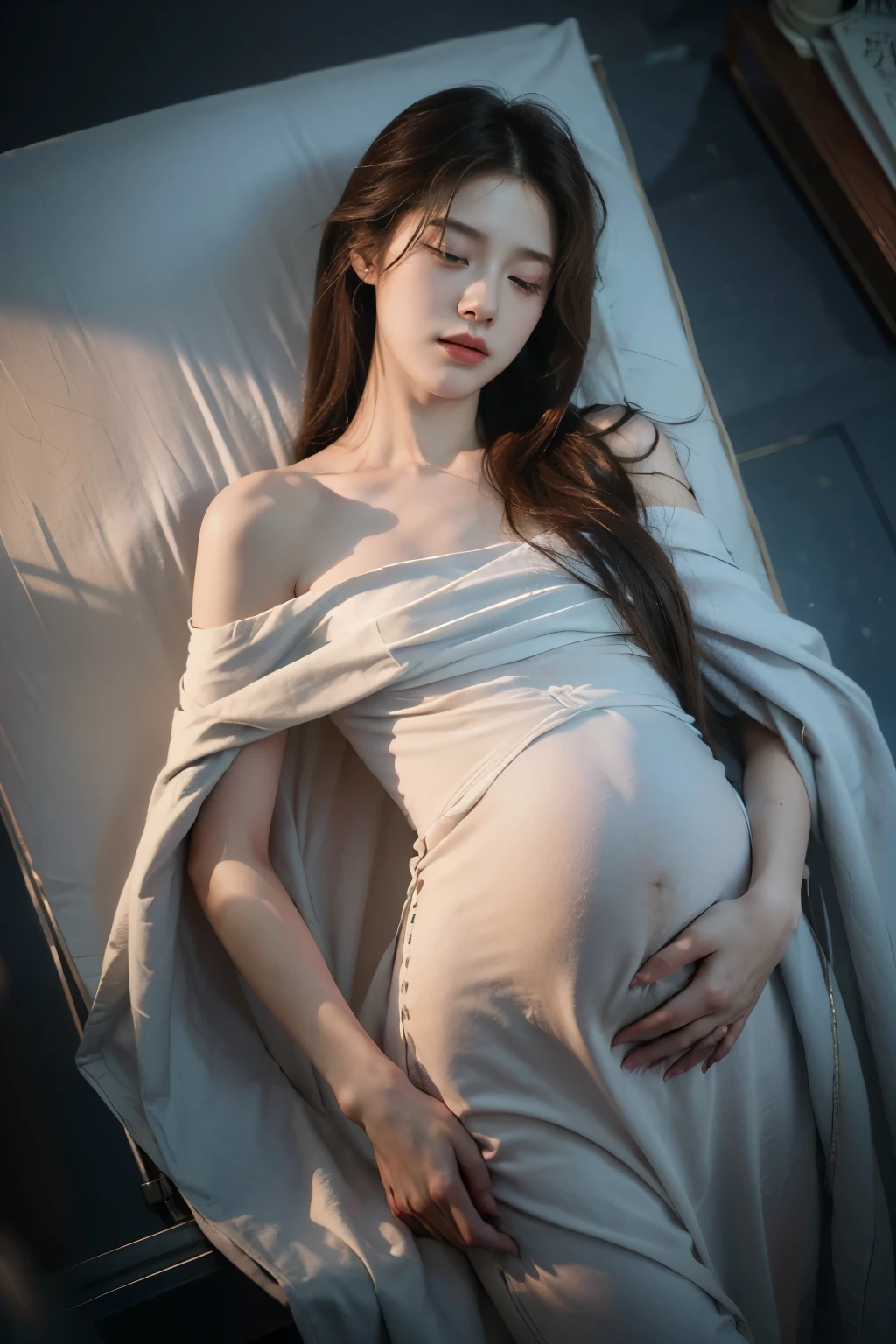 (((Highest quality))),(((Super detailed))),(((masterpiece))),figure,(Beautiful girl,Pregnant womenの女性乗客,alone),((slim,thin,Small breasts,Flat Chest、Pregnant women)),summer night,(Blanket on shoulders:1.3),((dress)),(Shoulder length straight hair:1.2),performer,moonlight,engine sound,lullaby,relaxed,Excited,Happy,family visit,Comfortable seats,Soft fabric,ヘッdressト,Adjustment possible,The beauty of the night sky、Dim lighting,Sleeping((Exposed crotch))