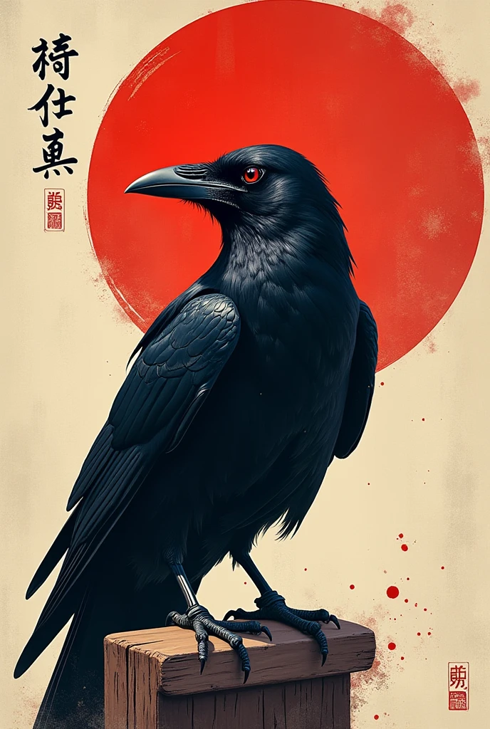 poster、Japan、posterの文字は「The crow is justice.」、Writing skills、Thick brushstrokes