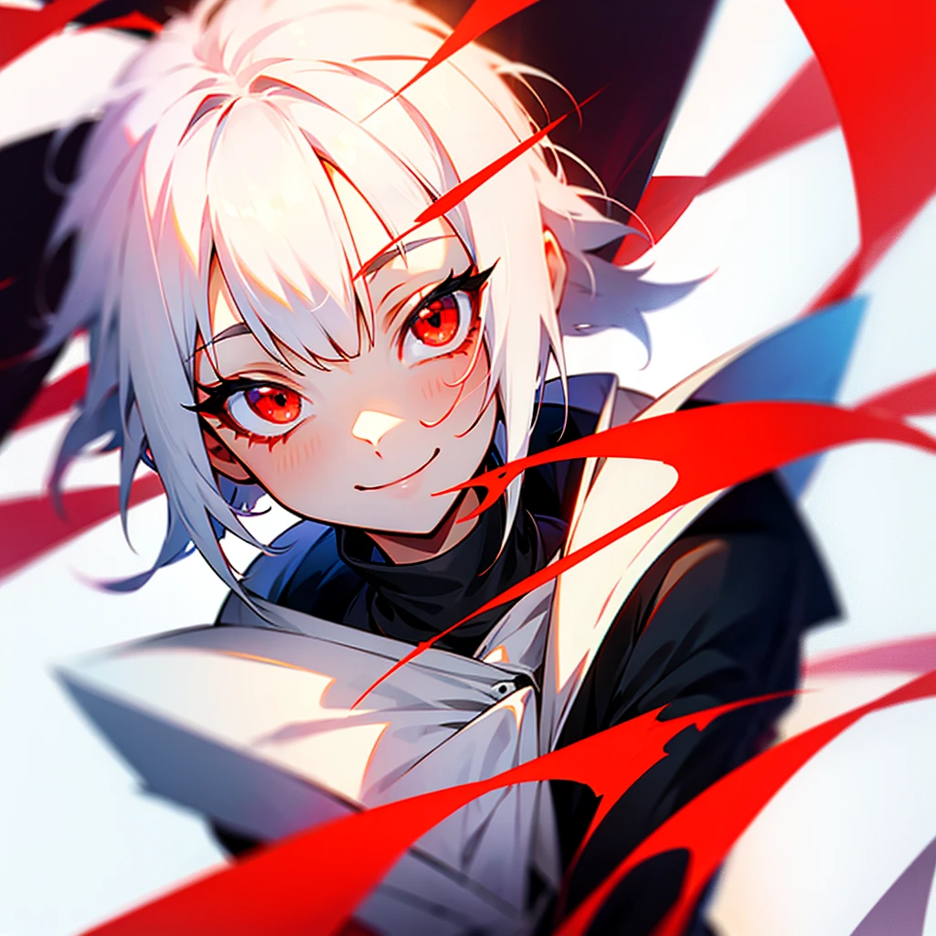 Japanese girl, black messy hair with white strands, Eyes red, black leagwear, high qualiy, face centered 
