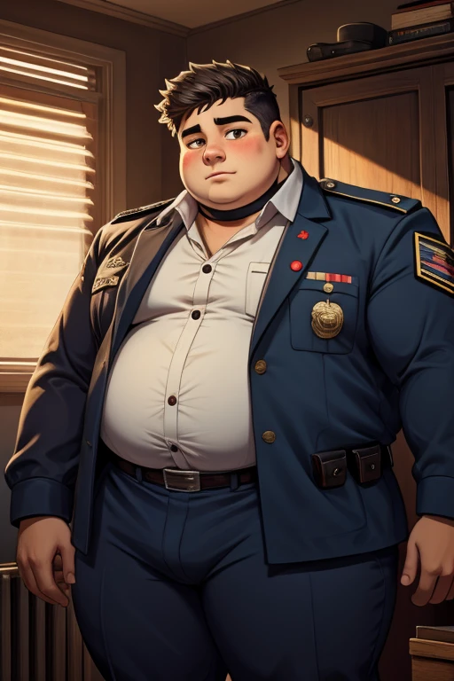 boy, fat, morbid obesity, 18 yo, soldier uniform , tight clothes , button pop
