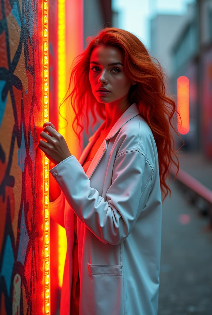 a woman in a white coat holding a red light in her hand, justice, by Igor Grabar, fanart, music album art, by Robert Gavin, rgp artwork, rap album cover art, new song, new album cover, profile picture, album cover!, by Jitish Kallat, ginger, cover shot, judge, rap album cover, ritual