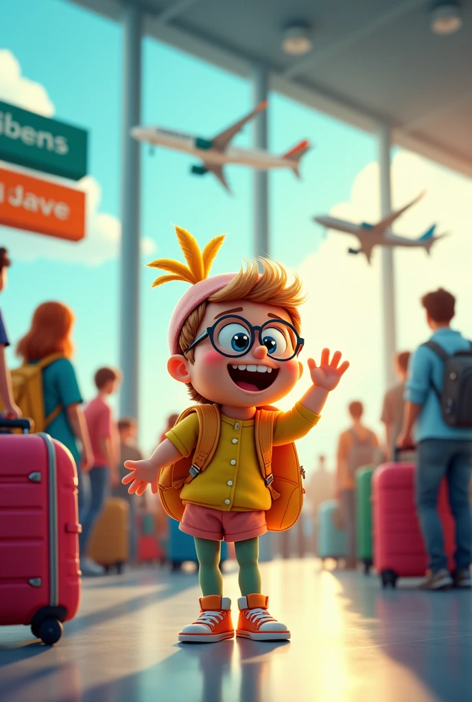 cartoon character at the airport