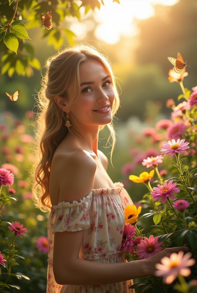 A beautiful woman completely naked in the middle of a garden ( no censure )
