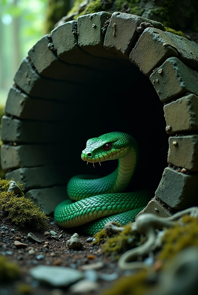 A snake aggressively in a well