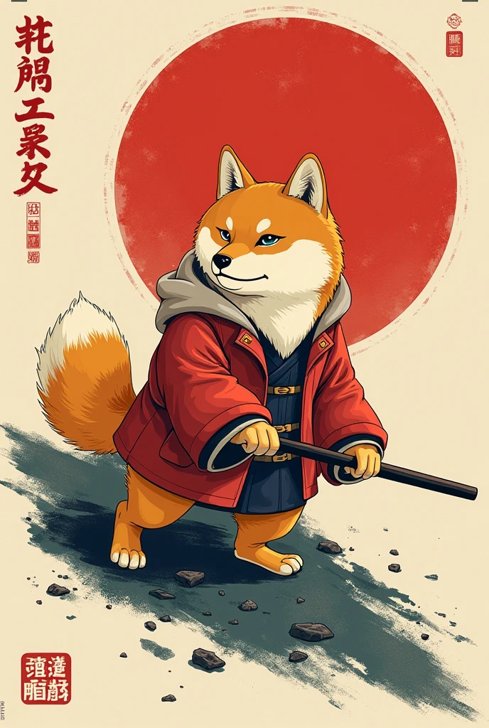 poster、Japan、posterの文字は「Shiba Inu is justice.」、Writing skills、Thick brushstrokes