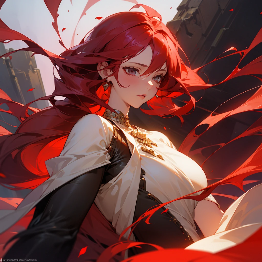 Woman sitting at a bar drinking a cocktail, Quiet bar, Calm expression, Perfect hands, elder, Red Hair, The dignity of a 50-year-old, ほろ酔いのwoman, solo、(Highly detailed background:1.0)、(Highly detailed background:1.0)、masterpiece、Highest quality、(Babes)、Fractal Art、Red eyes、Narrow eyes、Black and red dress, Reddish lips、From the shoulders up、smile、One Woman、Red long ponytail, Curly Hair, Red eyes,Golden accessories, solo, Big Breasts, woman, Take-out, Provocative laughter,40 year old woman,Queen of Sadism, Highly detailed background, Perfect Human Medicine, Sweat,